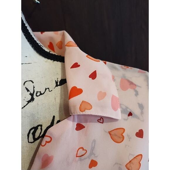Old Navy Top Womens Large Pink Hearts 3/4 Sleeve Sheer Button Valentines Day - Picture 3 of 6